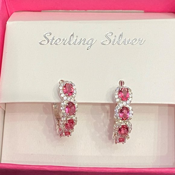 EARRINGS RUBY OVAL GEMSTONE HOOPS - Picture 1 of 3